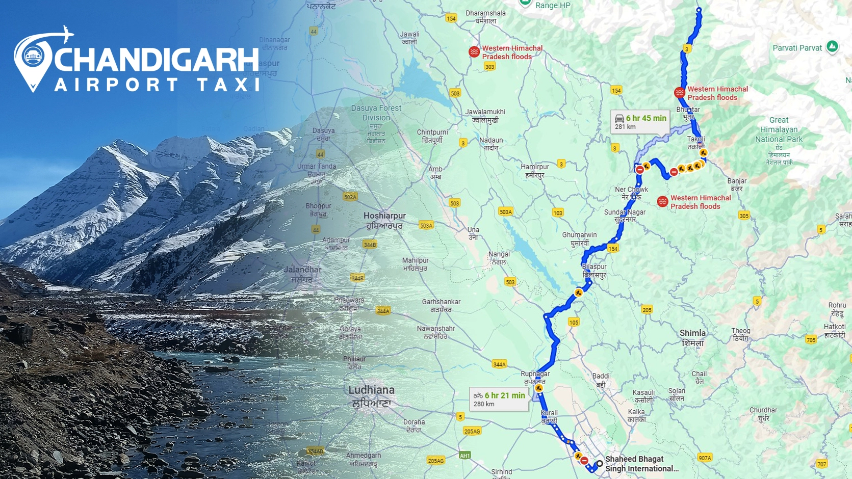 Distance and Travel Time: Chandigarh Airport to Manali - Chandigarh Airport Taxi